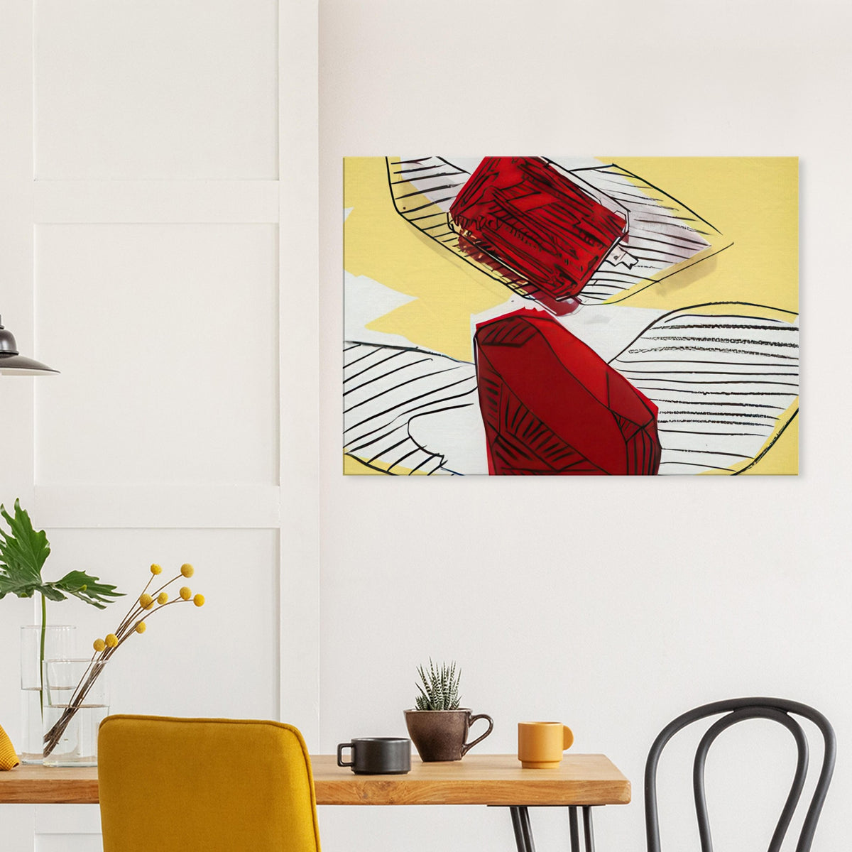 Andy Warhol canvas print depicting jewel-like shapes arranged as luminous graphic forms, a detail that connects the composition to its broader artistic subject