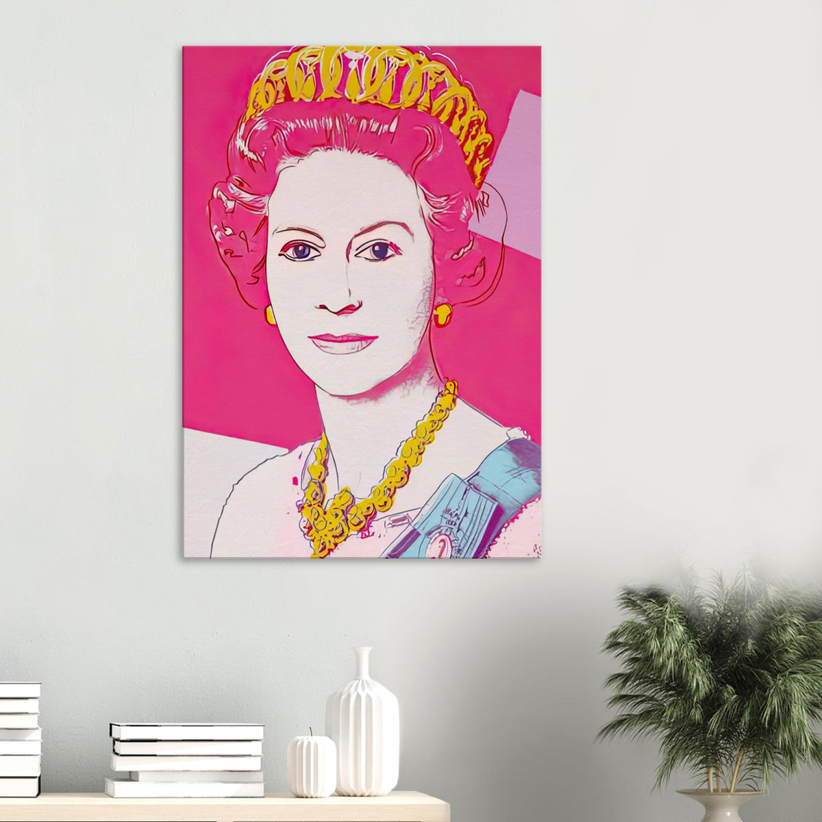 Andy Warhol canvas print depicting the recognizable royal portrait becomes a strong graphic focal point