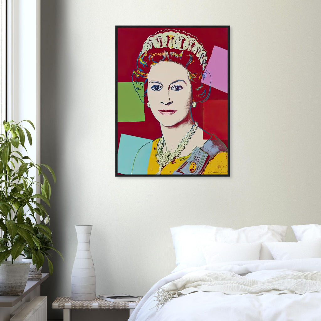 Andy Warhol framed print depicting this work depicts Queen Elizabeth II of the United Kingdom; The Reigning Queens portfolio presented four women who held ruling power in their own right: Elizabeth