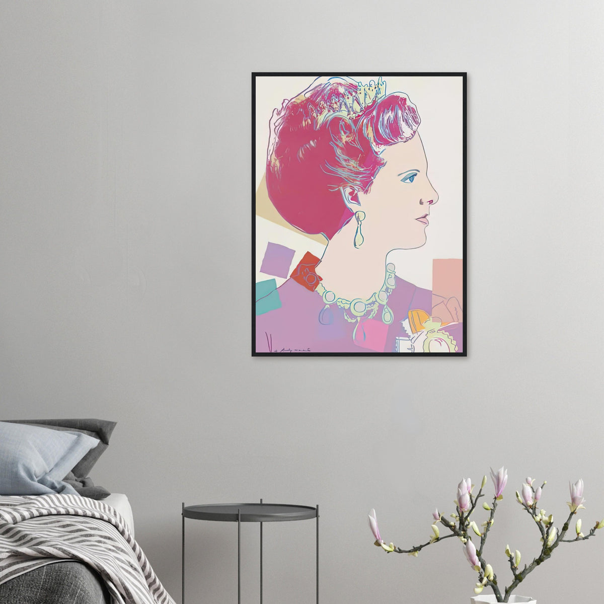 Andy Warhol framed print depicting this work depicts Queen Margrethe II of Denmark; The Reigning Queens portfolio presented four women who held ruling power in their own right: Elizabeth