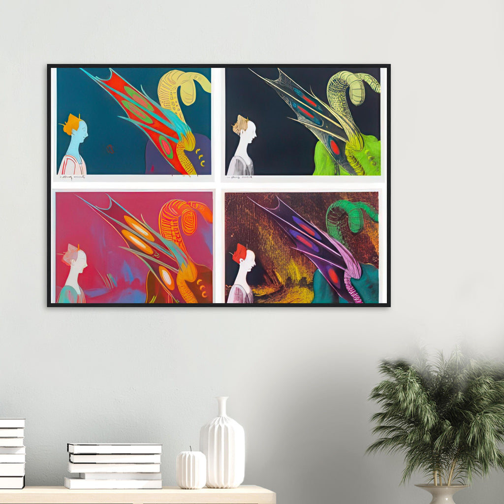 Andy Warhol framed print depicting a detail from the legendary encounter between Saint George and the dragon, a detail that connects the composition to its broader artistic subject