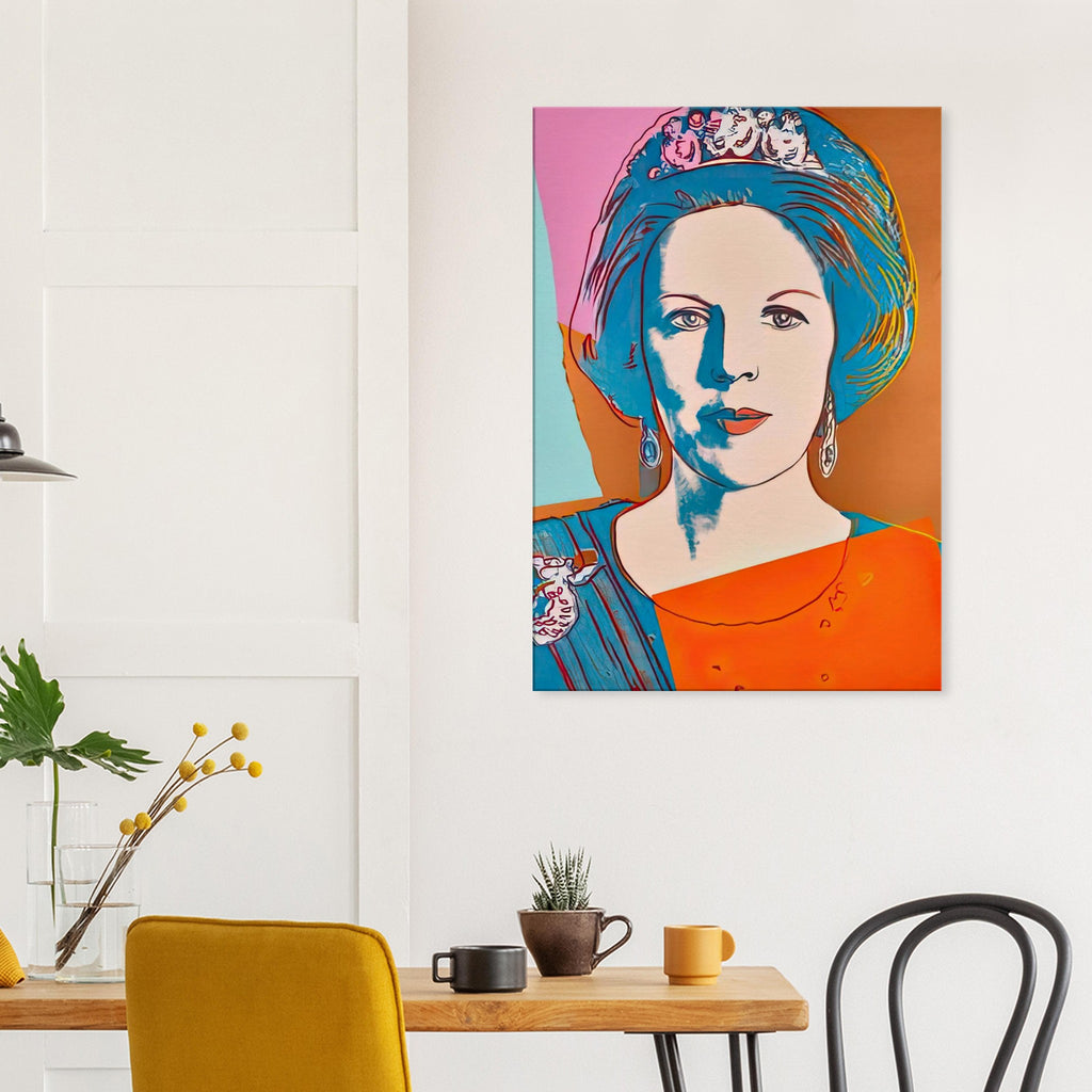 Andy Warhol canvas print depicting the recognizable royal portrait becomes a strong graphic focal point