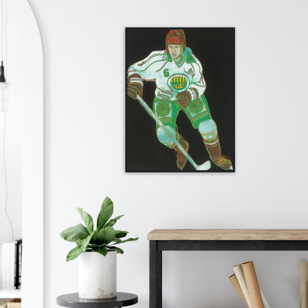 Andy Warhol framed print depicting the sporting subject creates a sense of motion and energy, while its strong silhouette can be read as a graphic portrait rather than a conventional action photograph