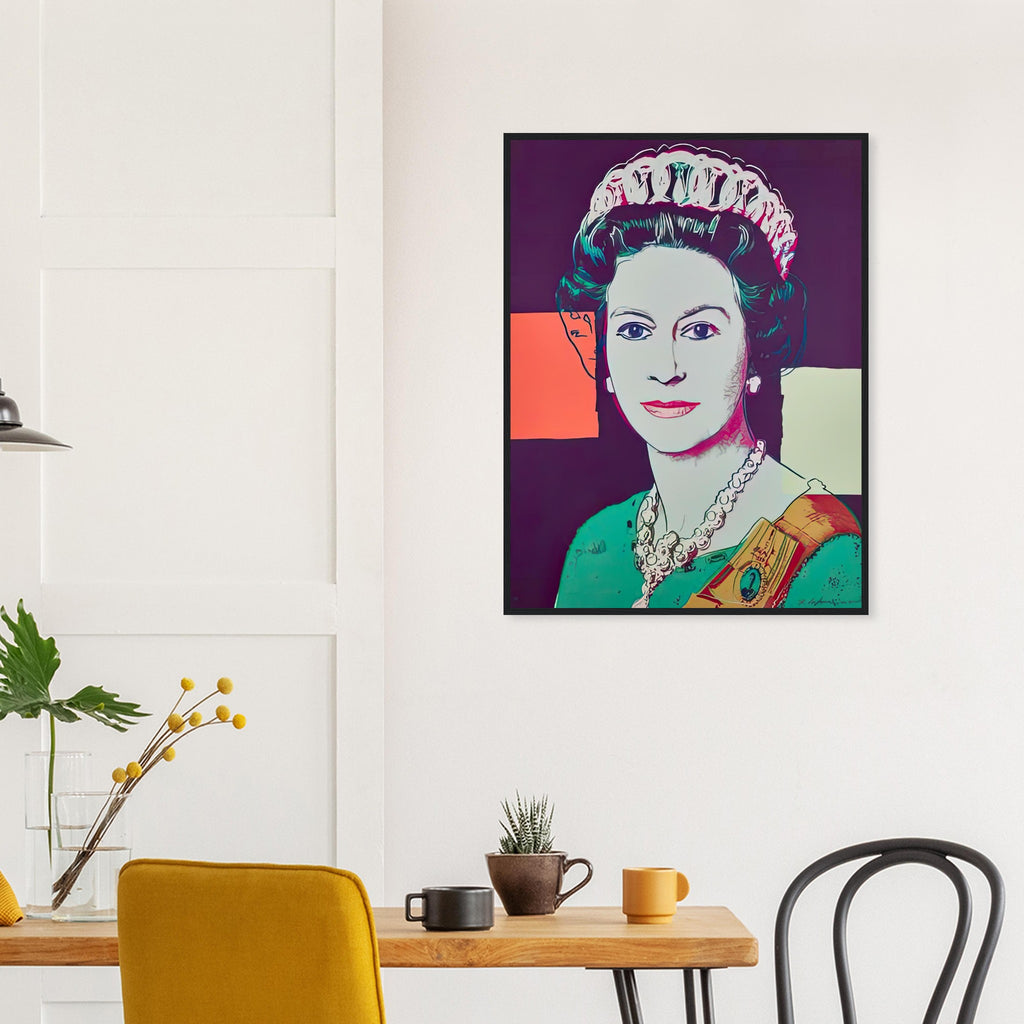 Andy Warhol framed print depicting this work depicts Queen Elizabeth II of the United Kingdom; The Reigning Queens portfolio presented four women who held ruling power in their own right: Elizabeth