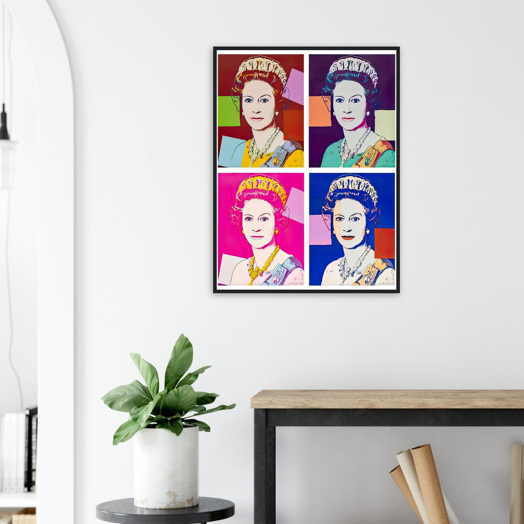 Andy Warhol framed print depicting this work depicts Queen Elizabeth II of the United Kingdom; The Reigning Queens portfolio presented four women who held ruling power in their own right: Elizabeth