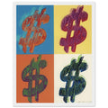 Andy Warhol framed print depicting the repeated or isolated currency mark operates like a logo: simple, recognizable and assertive, white frame, 27x35 cm / 11x14″