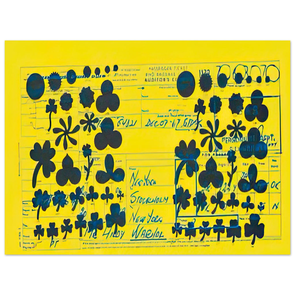 Andy Warhol poster depicting a travel document with typography and graphic information, a detail that connects the composition to its broader artistic subject, 30x40 cm / 12x16″