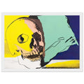Andy Warhol framed print depicting the contours and shadow of a skull used as a direct, confronting focal point, a detail that connects the composition to its broader artistic subject, white frame, 21x29.7 cm / 8x12"