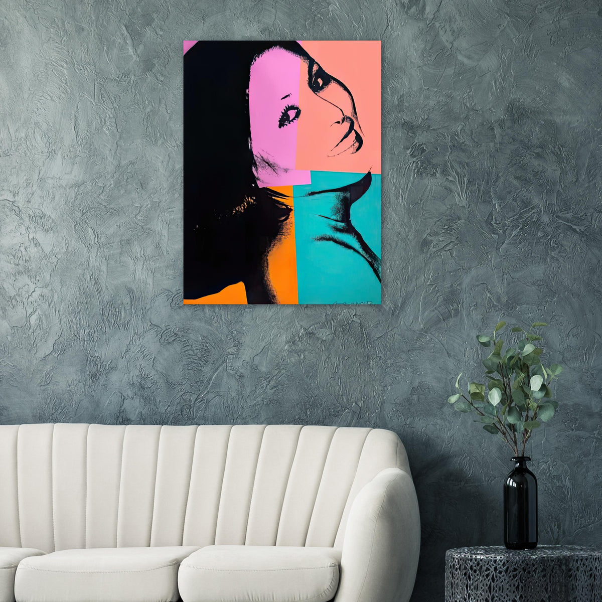 Andy Warhol poster depicting its effect as wall art comes from the supplied artwork and its graphic presence