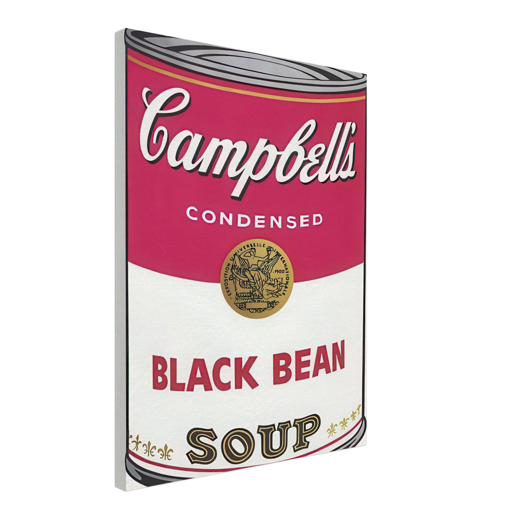 Andy Warhol canvas print depicting the instantly legible soup-can silhouette, packaging lettering and product name create a highly recognizable commercial composition, 45x60 cm / 18x24″