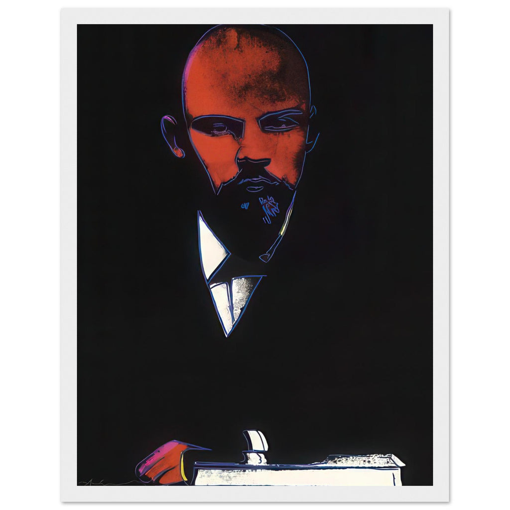 Andy Warhol framed print depicting an assertive face and reduced graphic shapes organize the composition into a memorable political portrait, independent of a traditional painted likeness, white frame, 27x35 cm / 11x14″