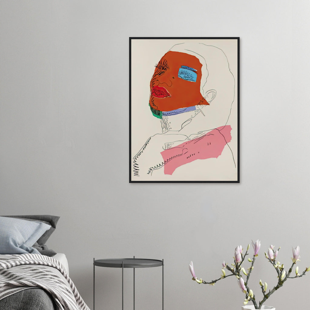 Andy Warhol framed print depicting areas of saturated colour and loose, sometimes deliberately displaced contours interact with the sitter’s photographic likeness; The Ladies and Gentlemen project portrays transgender women and drag performers from New York, including