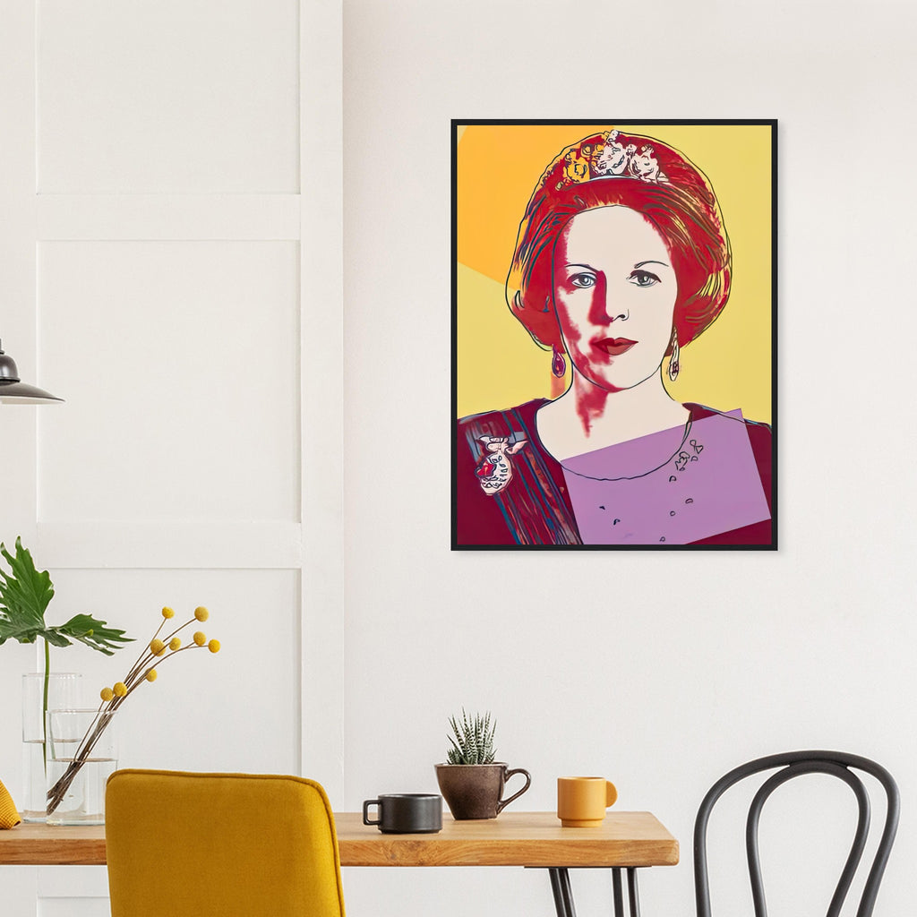 Andy Warhol framed print depicting this work depicts Queen Beatrix of the Netherlands; The Reigning Queens portfolio presented four women who held ruling power in their own right: Elizabeth