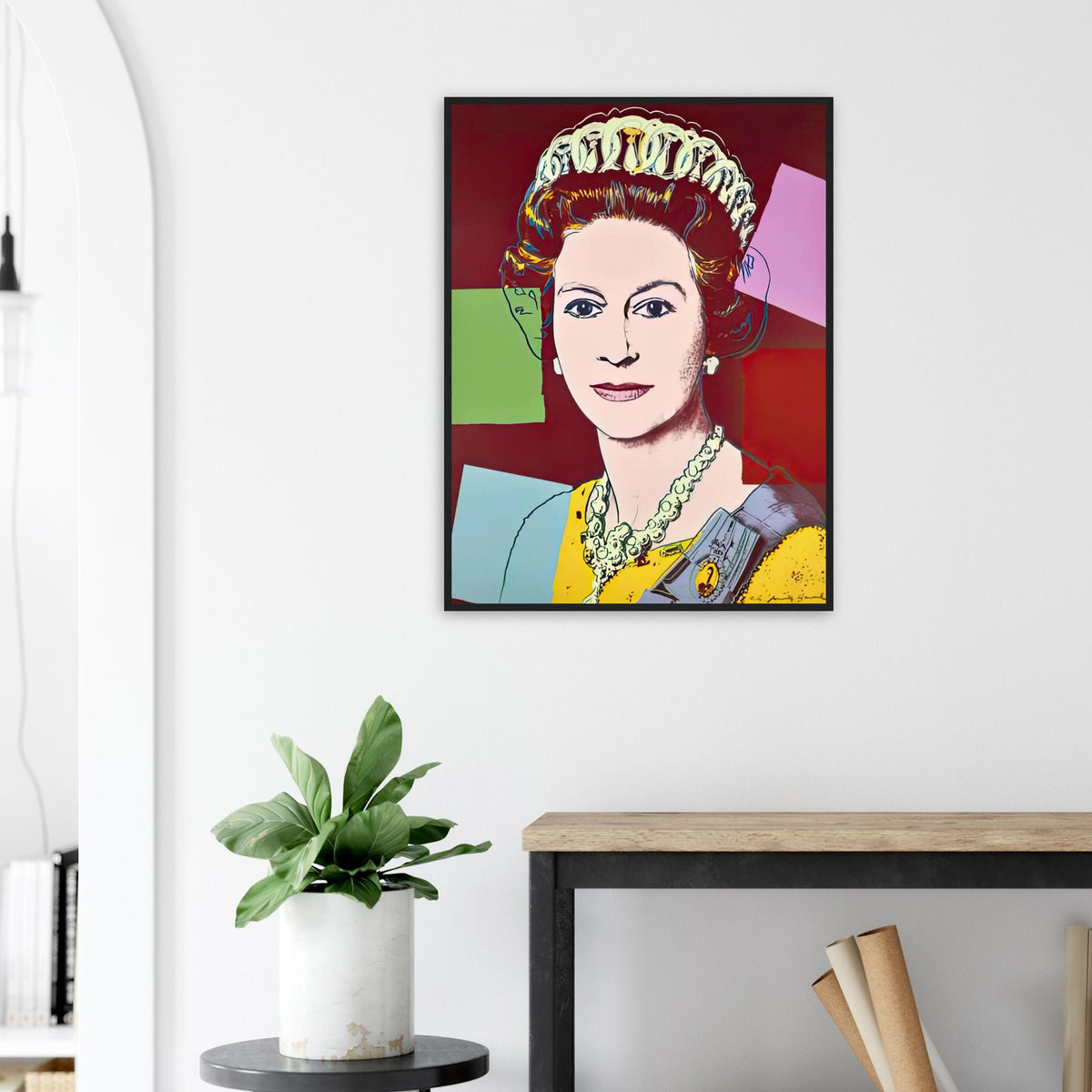 Andy Warhol framed print depicting this work depicts Queen Elizabeth II of the United Kingdom; The Reigning Queens portfolio presented four women who held ruling power in their own right: Elizabeth
