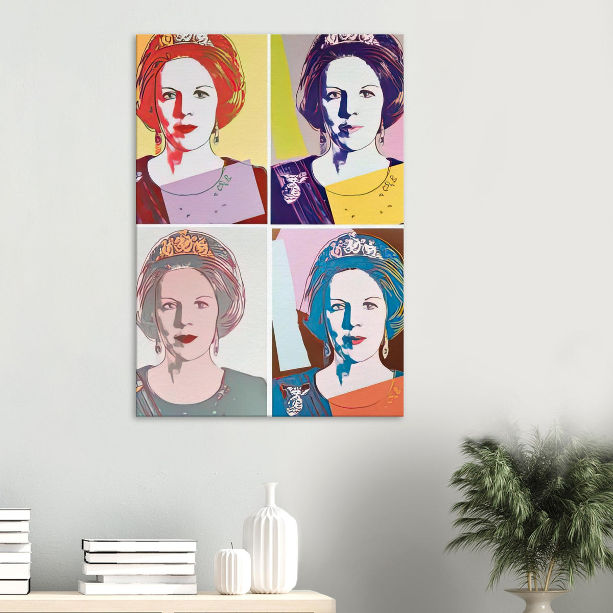 Andy Warhol canvas print depicting the recognizable royal portrait becomes a strong graphic focal point