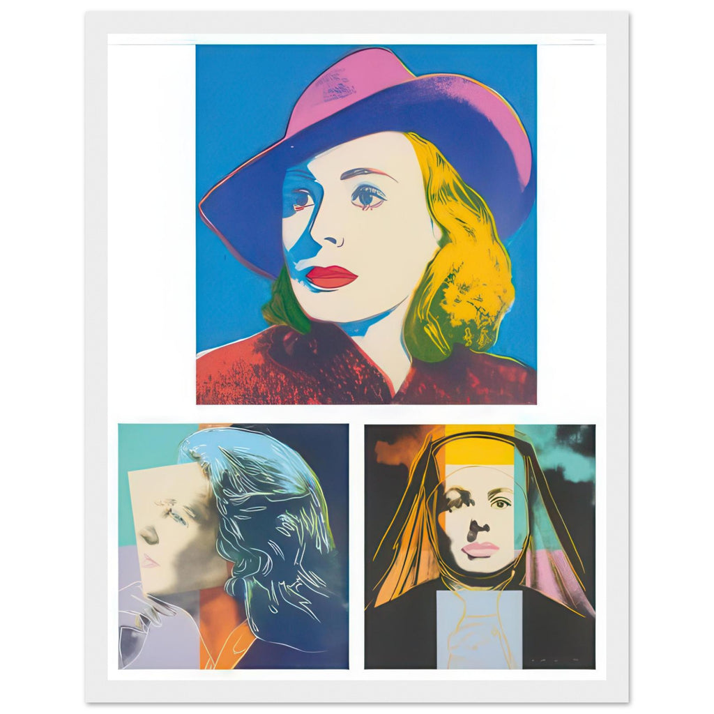 Andy Warhol framed print depicting the portraits concentrate on Bergman’s recognizable features and changing screen persona, white frame, 27x35 cm / 11x14″
