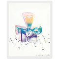 Andy Warhol framed print depicting the still-life arrangement places everyday objects into a decorative composition with a festive, slightly theatrical character, white frame, 27x35 cm / 11x14″