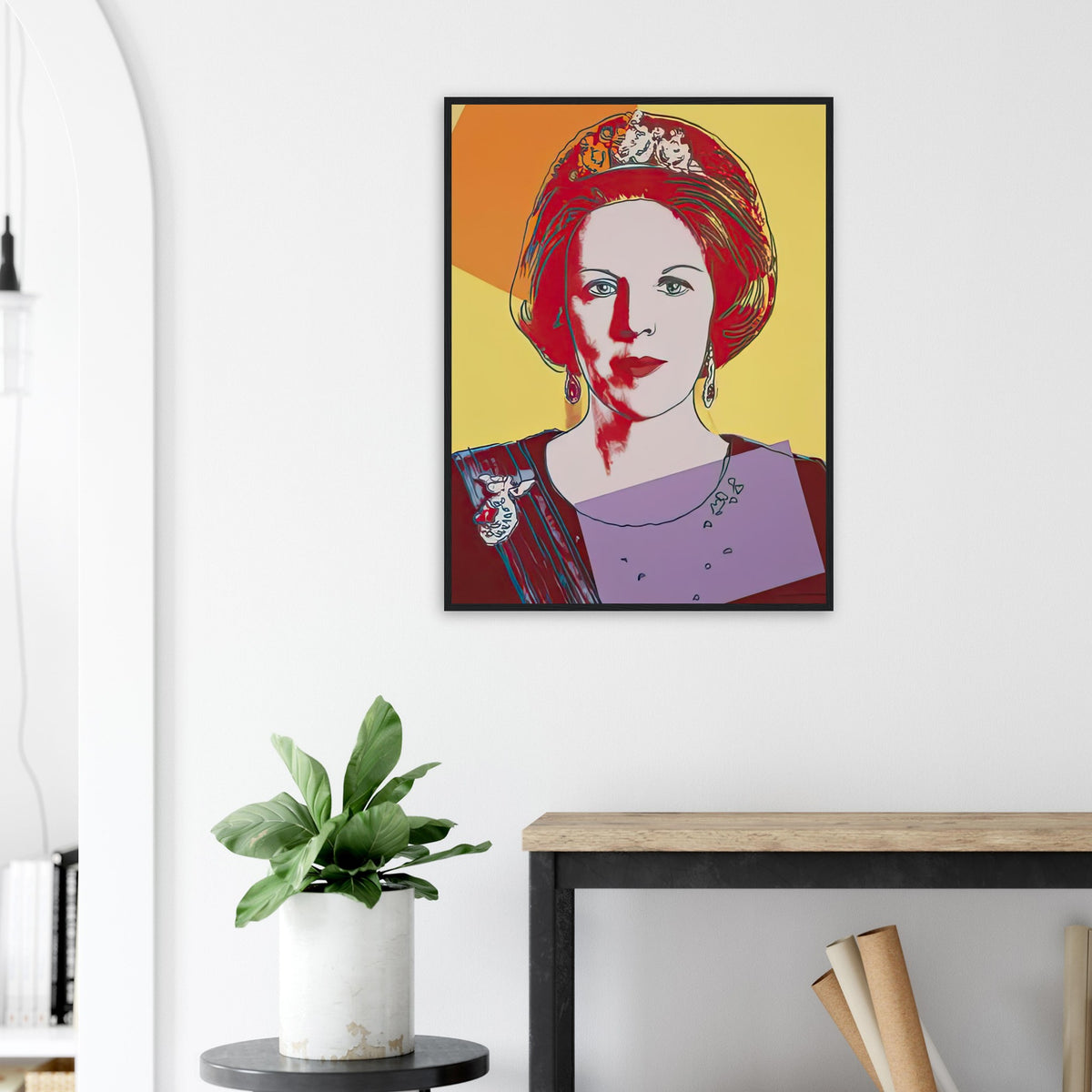 Andy Warhol framed print depicting this work depicts Queen Beatrix of the Netherlands; The Reigning Queens portfolio presented four women who held ruling power in their own right: Elizabeth