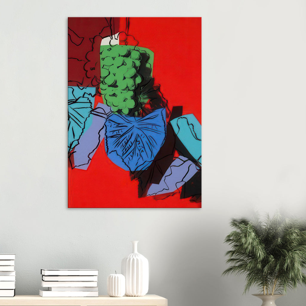 Andy Warhol canvas print depicting rounded grape forms and flowing stems provide a decorative rhythm, while the composition feels more graphic than naturalistic