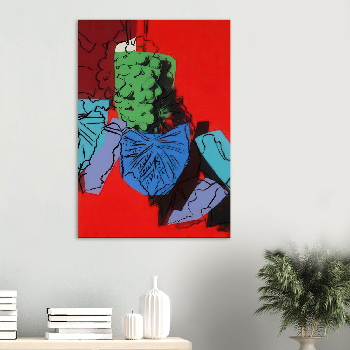 Andy Warhol canvas print depicting rounded grape forms and flowing stems provide a decorative rhythm, while the composition feels more graphic than naturalistic