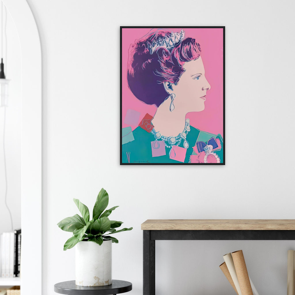 Andy Warhol framed print depicting this work depicts Queen Margrethe II of Denmark; The Reigning Queens portfolio presented four women who held ruling power in their own right: Elizabeth