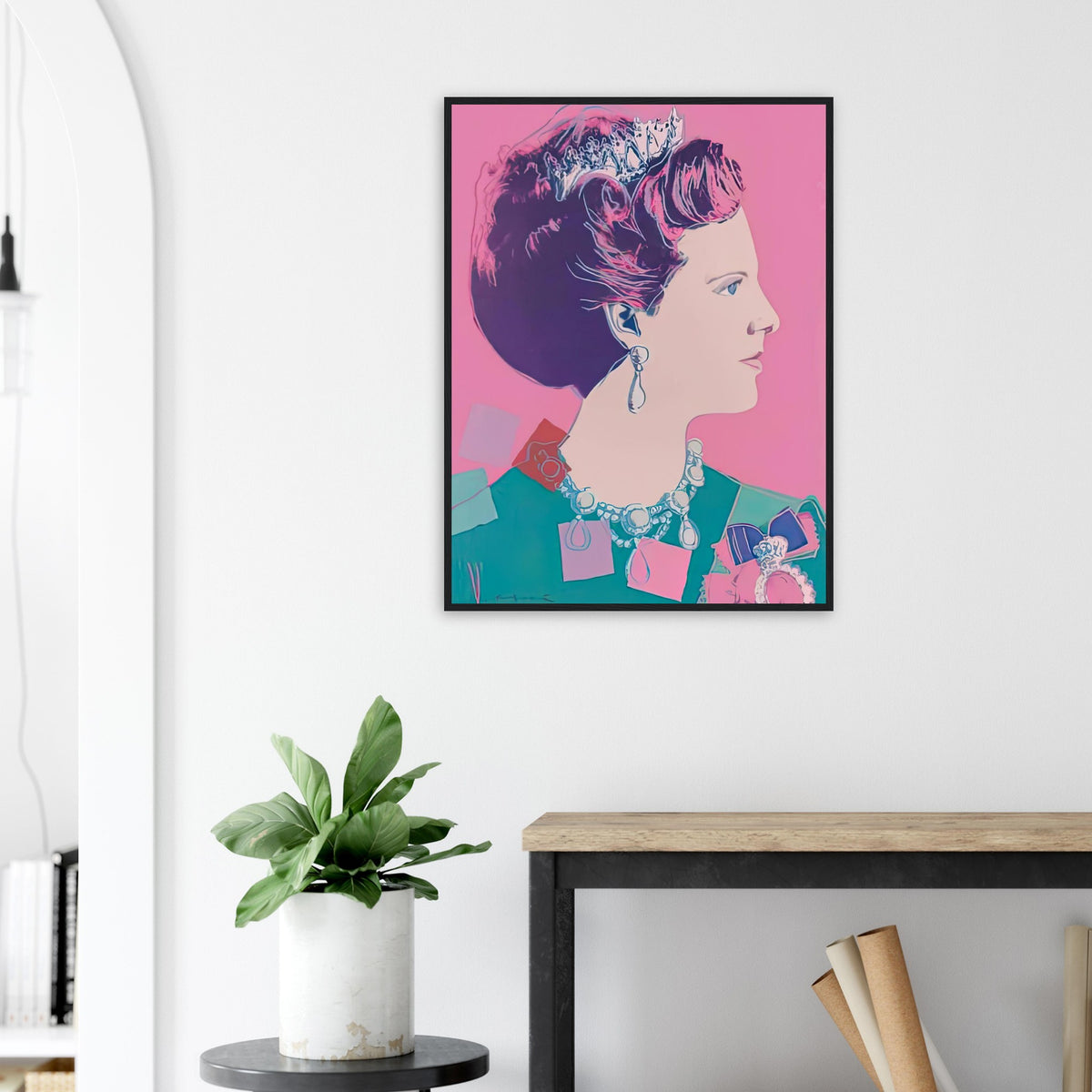 Andy Warhol framed print depicting this work depicts Queen Margrethe II of Denmark; The Reigning Queens portfolio presented four women who held ruling power in their own right: Elizabeth