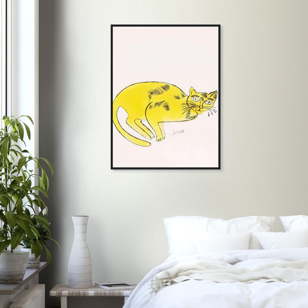 Andy Warhol framed print depicting a spare contour drawing gives the animal its personality, while uncomplicated forms keep the focus on the cat’s outline and pose