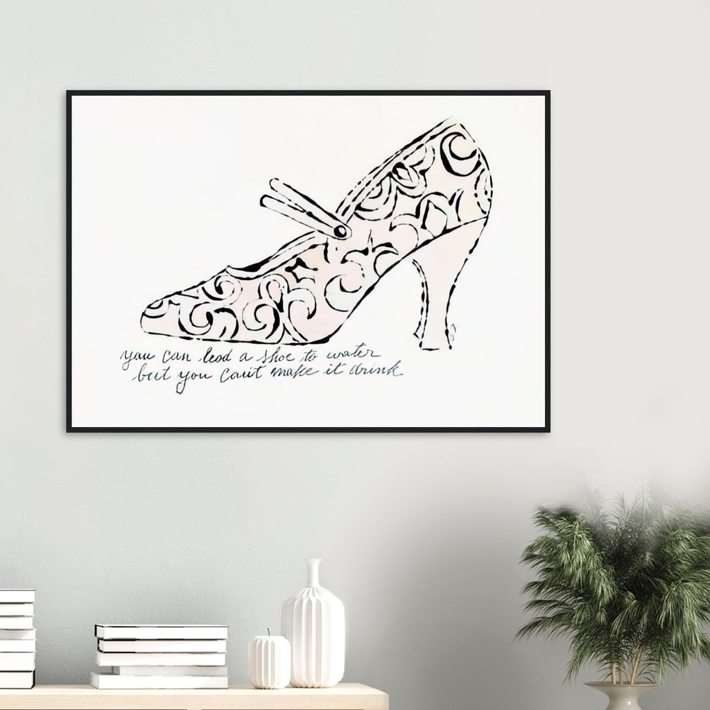Andy Warhol framed print depicting playfully drawn footwear with expressive line work, a detail that connects the composition to its broader artistic subject