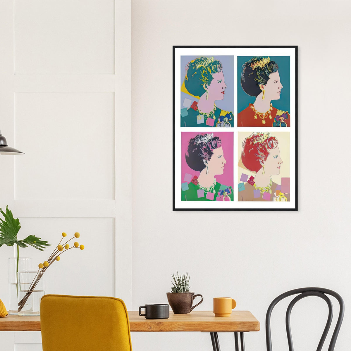 Andy Warhol framed print depicting this work depicts Queen Margrethe II of Denmark; The Reigning Queens portfolio presented four women who held ruling power in their own right: Elizabeth