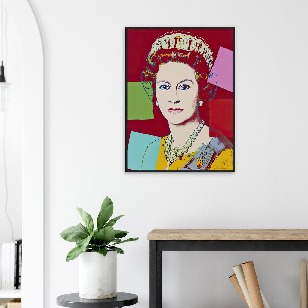 Andy Warhol framed print depicting this work depicts Queen Elizabeth II of the United Kingdom; The Reigning Queens portfolio presented four women who held ruling power in their own right: Elizabeth