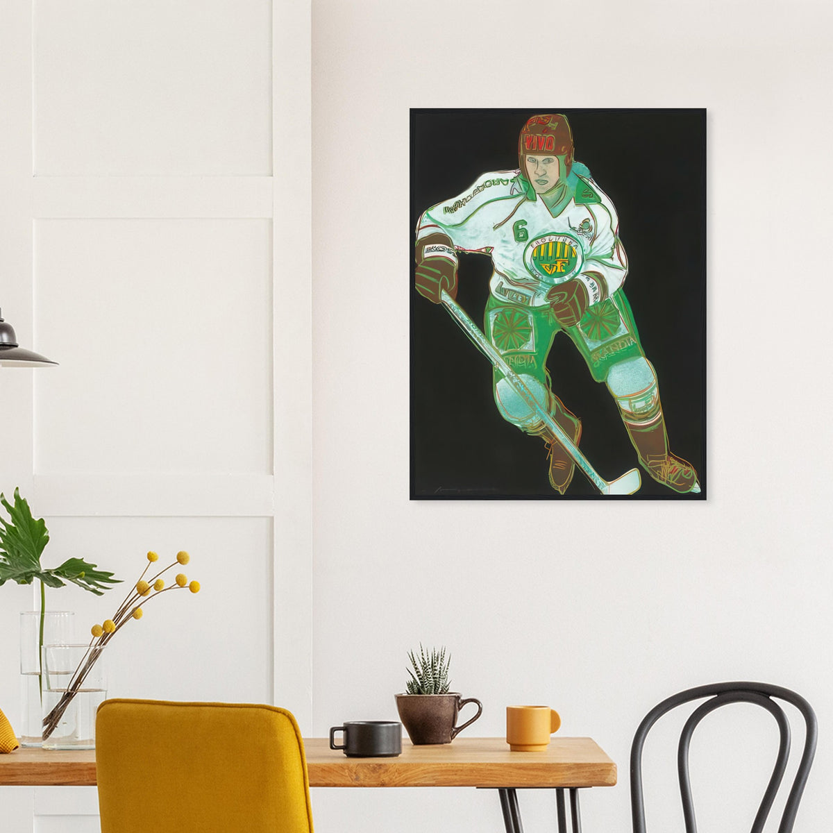 Andy Warhol framed print depicting the sporting subject creates a sense of motion and energy, while its strong silhouette can be read as a graphic portrait rather than a conventional action photograph