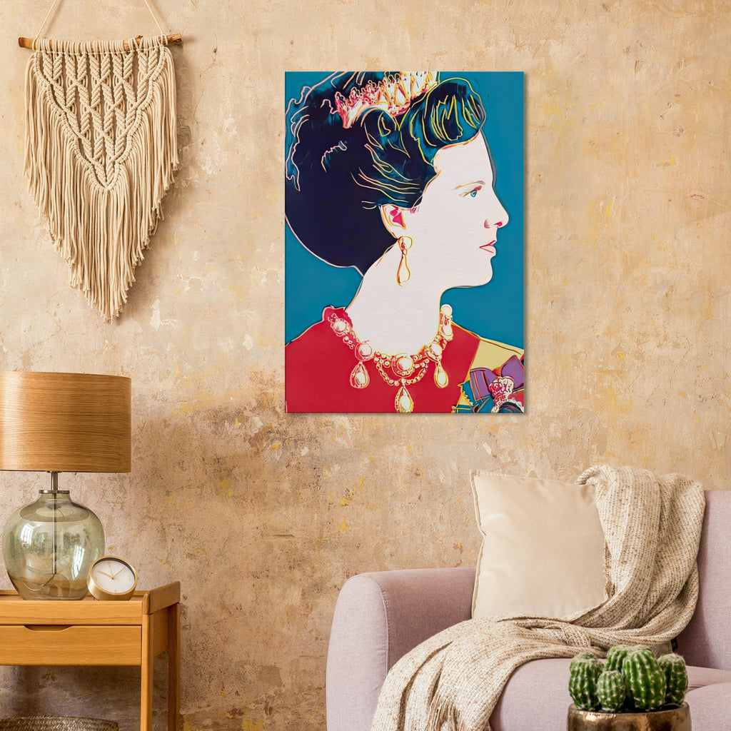Andy Warhol canvas print depicting the recognizable royal portrait becomes a strong graphic focal point