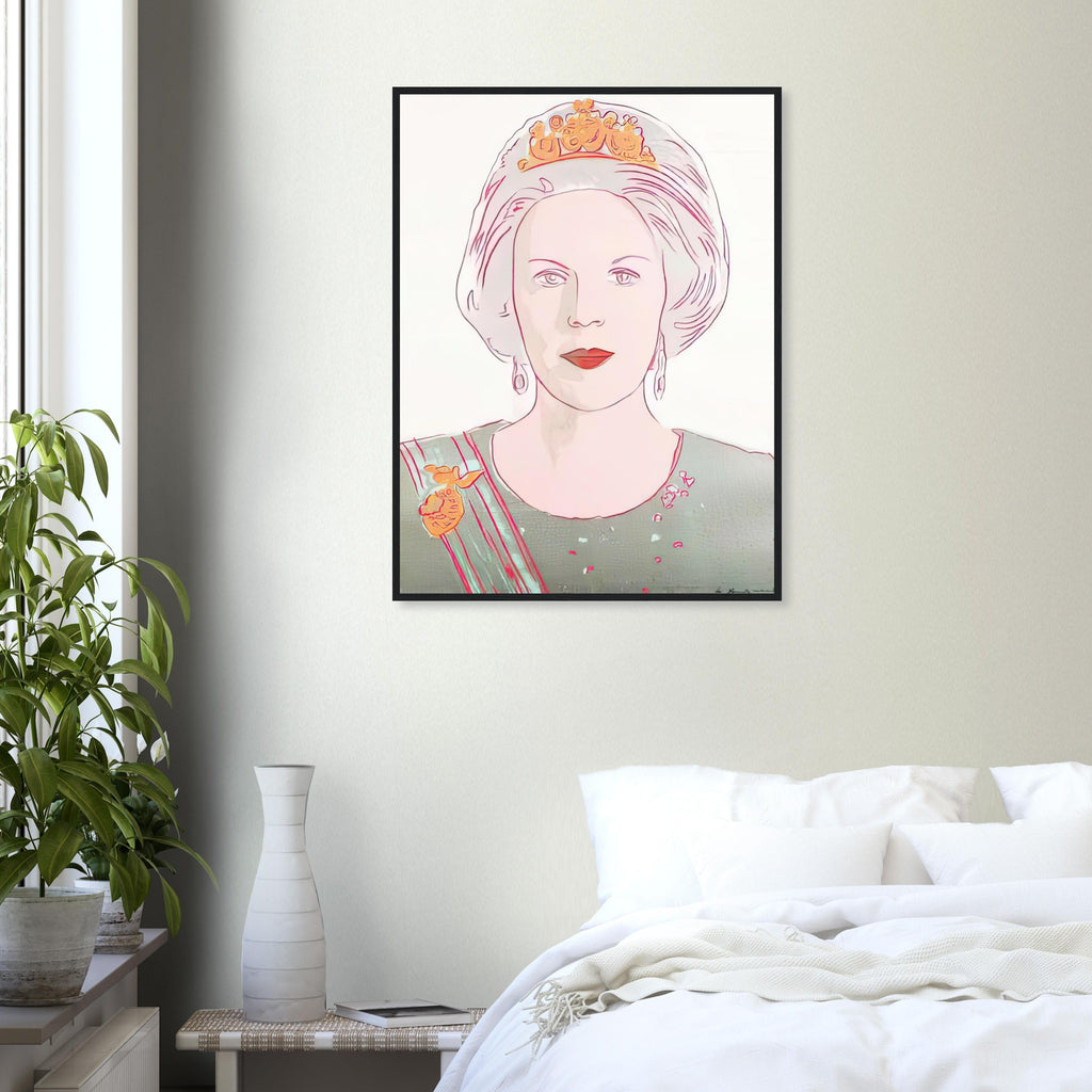 Andy Warhol framed print depicting this work depicts Queen Beatrix of the Netherlands; The Reigning Queens portfolio presented four women who held ruling power in their own right: Elizabeth