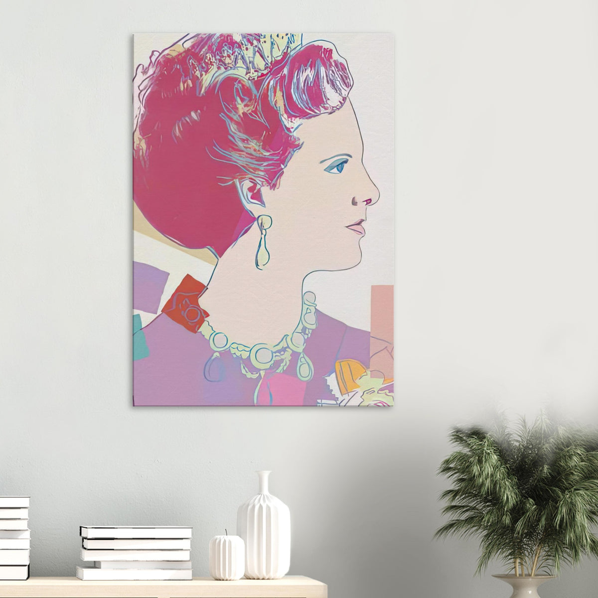 Andy Warhol canvas print depicting the recognizable royal portrait becomes a strong graphic focal point