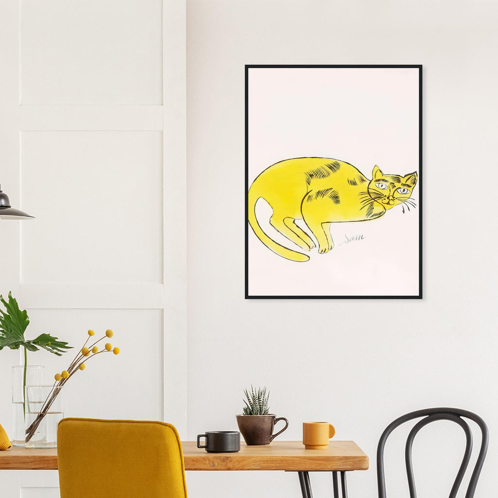 Andy Warhol framed print depicting a spare contour drawing gives the animal its personality, while uncomplicated forms keep the focus on the cat’s outline and pose