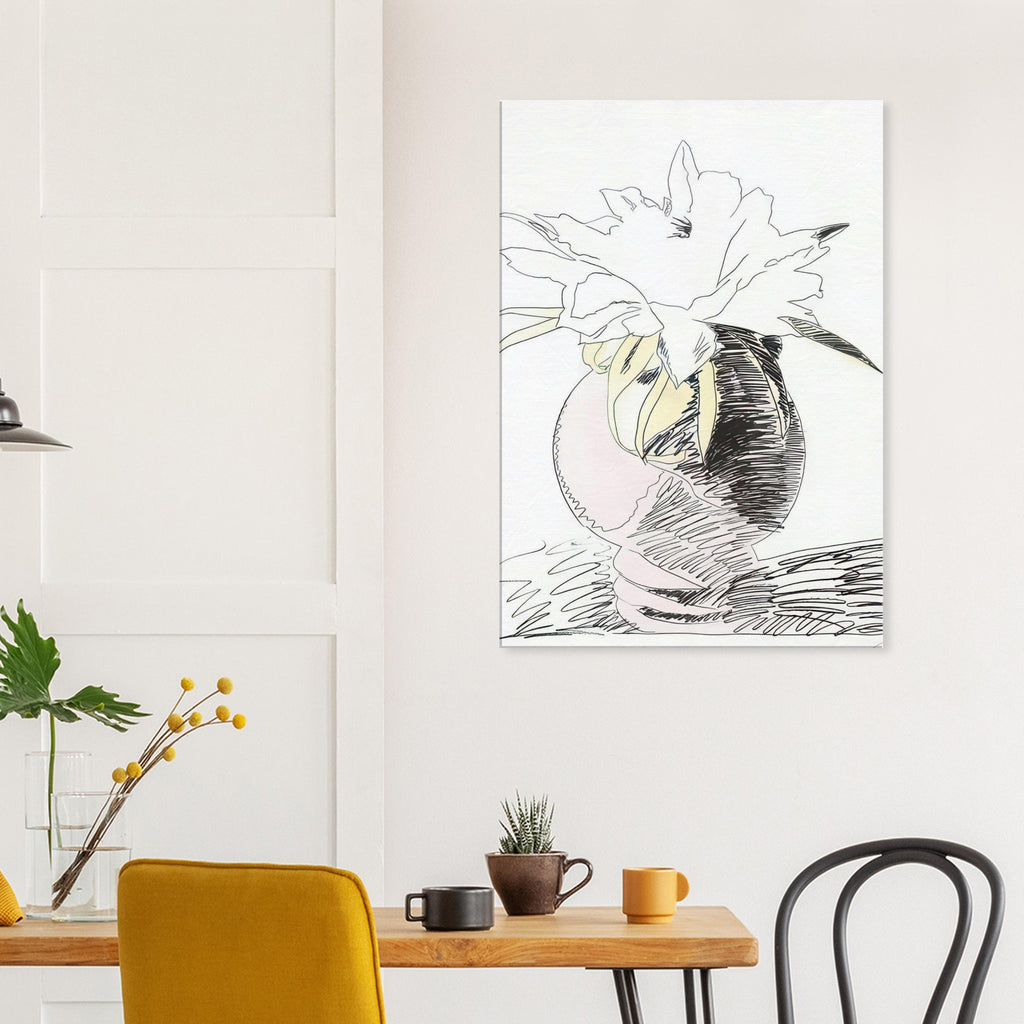 Andy Warhol canvas print depicting the design highlights the relationship between compact petals, organic contours and deliberately graphic printmaking marks