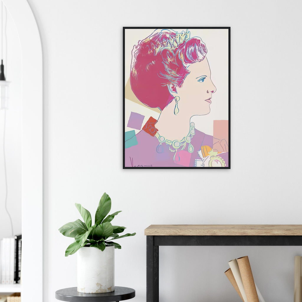 Andy Warhol framed print depicting this work depicts Queen Margrethe II of Denmark; The Reigning Queens portfolio presented four women who held ruling power in their own right: Elizabeth