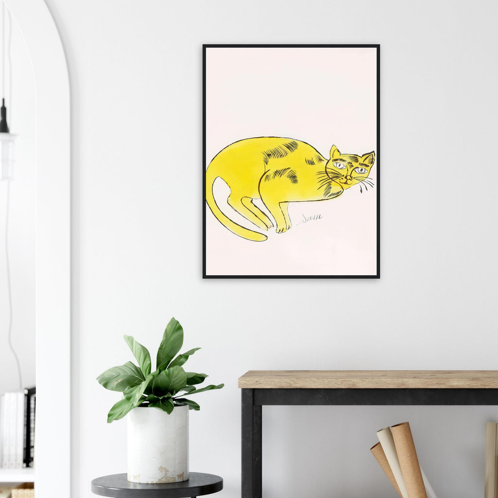 Andy Warhol framed print depicting a spare contour drawing gives the animal its personality, while uncomplicated forms keep the focus on the cat’s outline and pose
