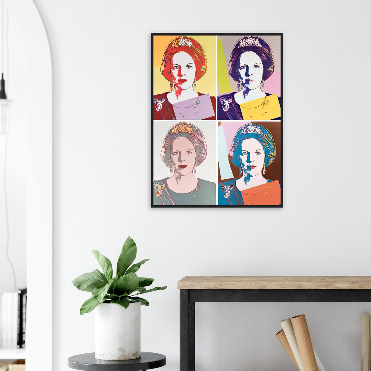 Andy Warhol framed print depicting this work depicts Queen Beatrix of the Netherlands; The Reigning Queens portfolio presented four women who held ruling power in their own right: Elizabeth