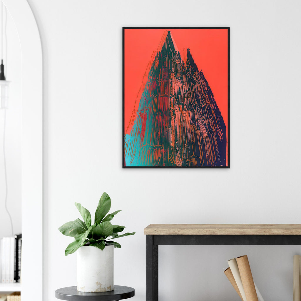 Andy Warhol framed print depicting the cathedral’s soaring spires and intricate façade give the poster a strong vertical architectural structure, providing an unusual counterpart to the artist’s better-known celebrity faces