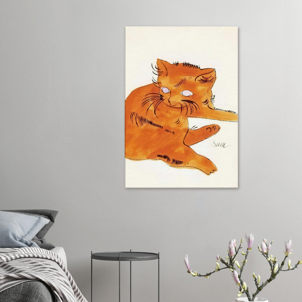 Andy Warhol canvas print depicting a spare contour drawing gives the animal its personality, while uncomplicated forms keep the focus on the cat’s outline and pose