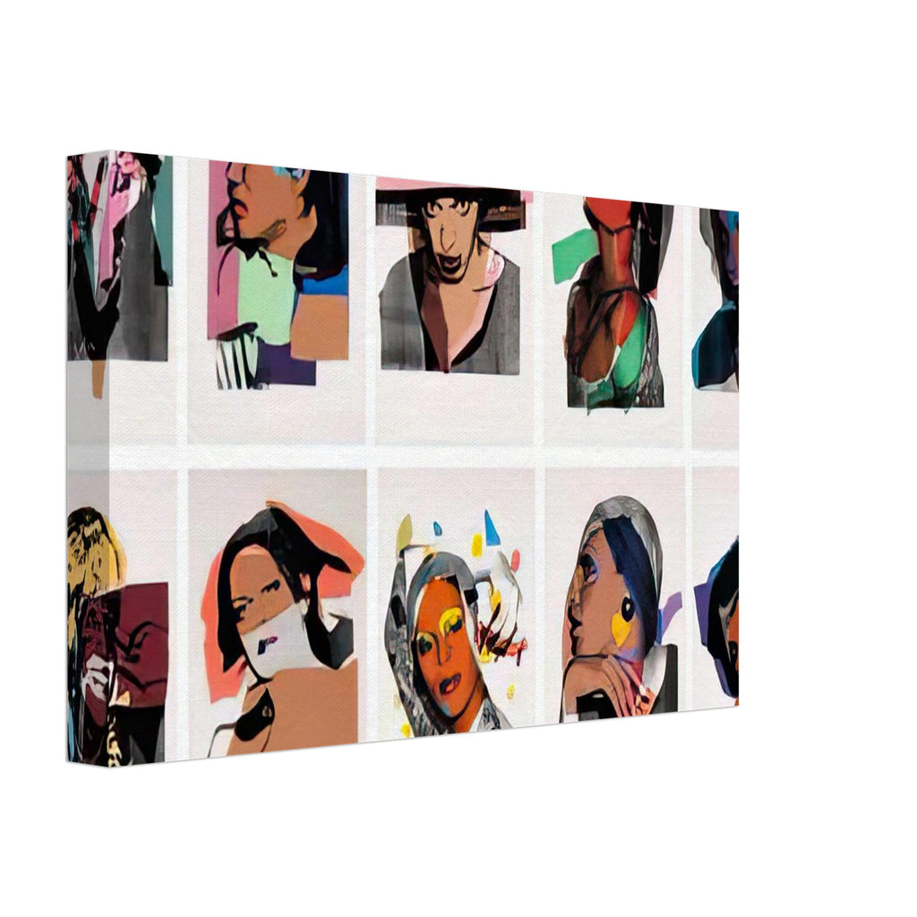 Andy Warhol canvas print depicting expressive portrait figures, striking poses and an emphasis on individuality, a detail that connects the composition to its broader artistic subject, 20x30 cm / 8x12″