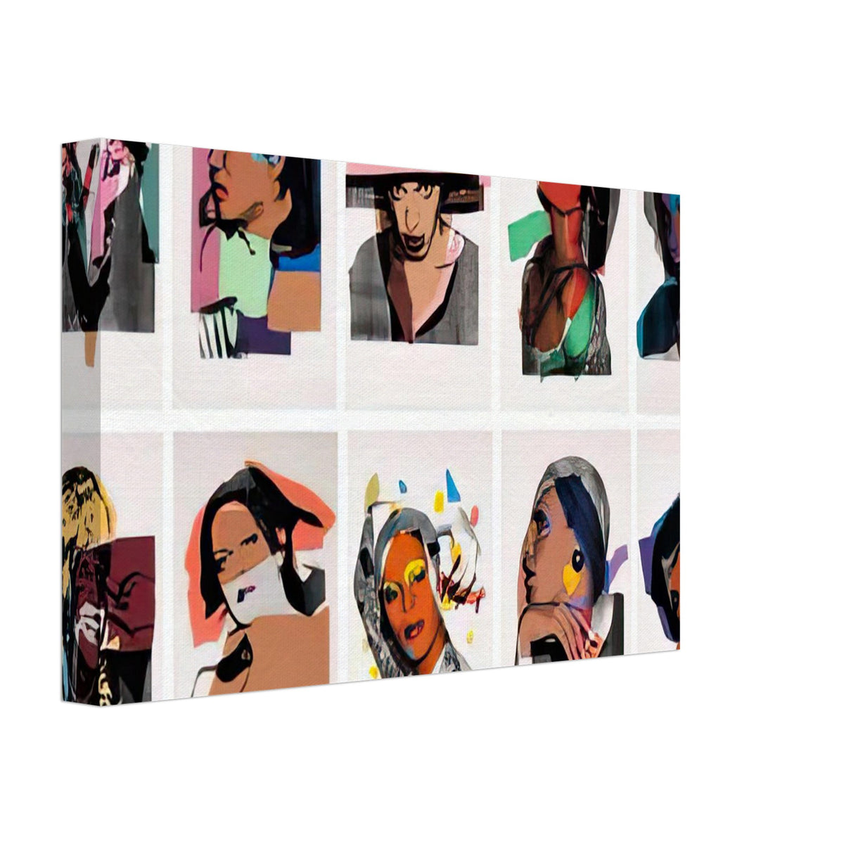 Andy Warhol canvas print depicting expressive portrait figures, striking poses and an emphasis on individuality, a detail that connects the composition to its broader artistic subject, 20x30 cm / 8x12″