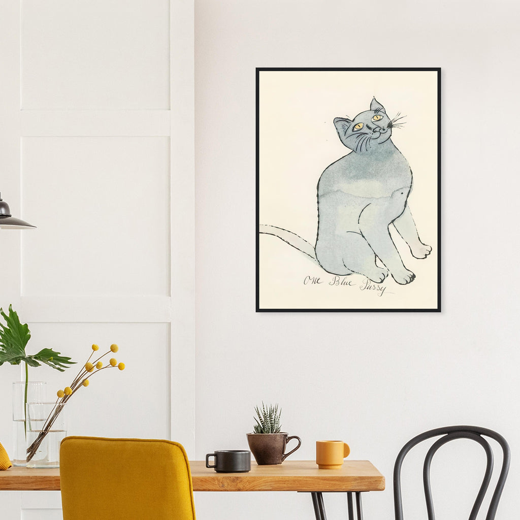 Andy Warhol framed print depicting a spare contour drawing gives the animal its personality, while uncomplicated forms keep the focus on the cat’s outline and pose