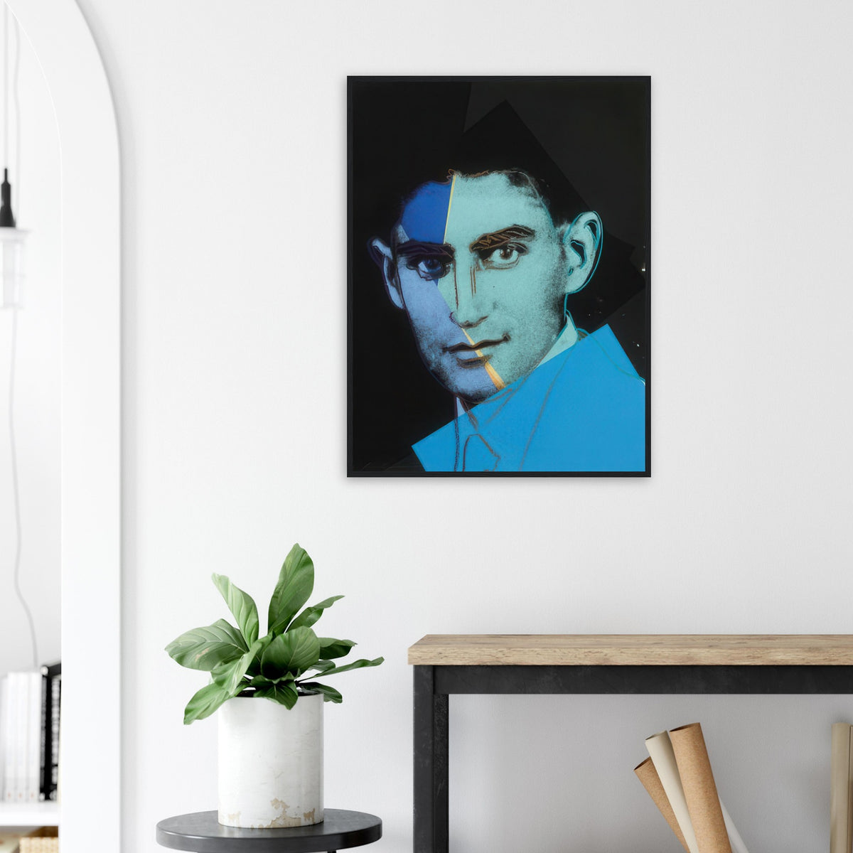 Andy Warhol framed print depicting the image centers on a distinctive likeness rather than narrative scenery; line and simplified contrast make the person the focus