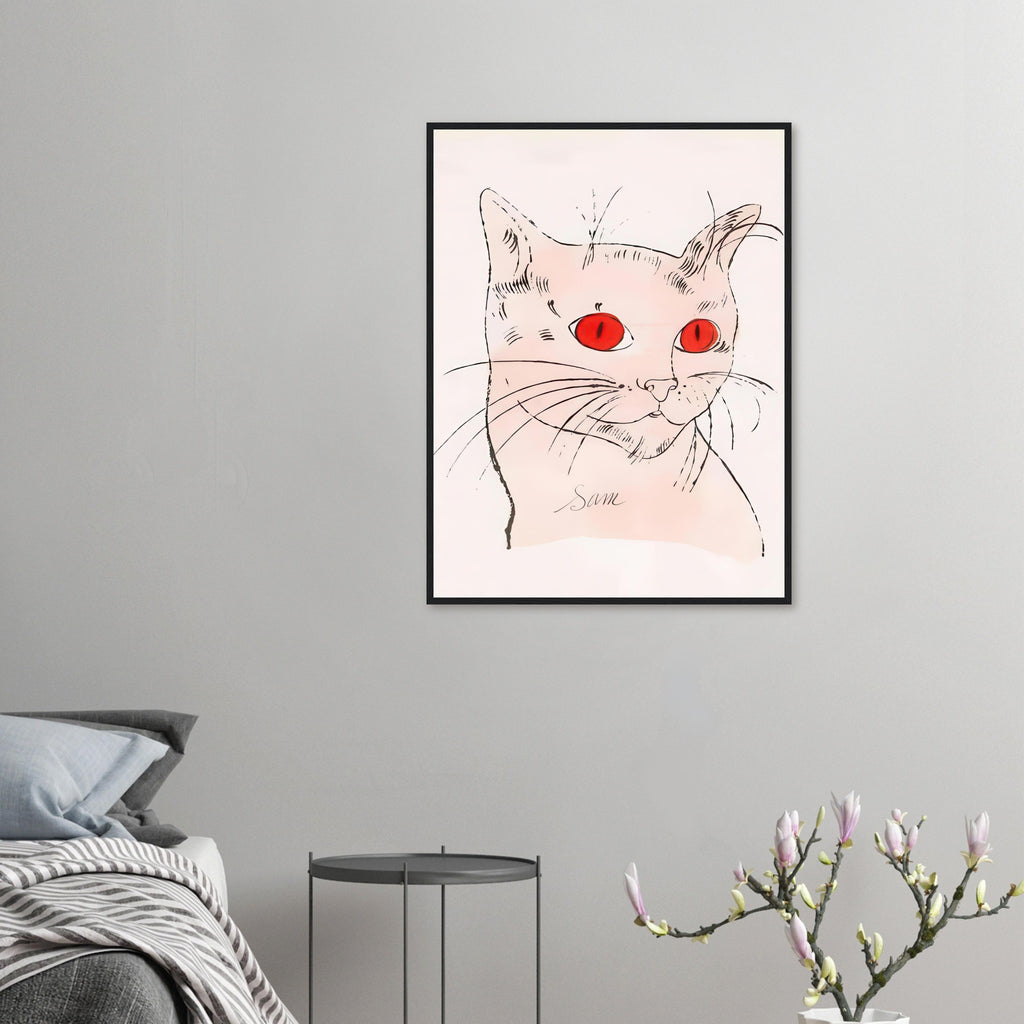 Andy Warhol framed print depicting a spare contour drawing gives the animal its personality, while uncomplicated forms keep the focus on the cat’s outline and pose