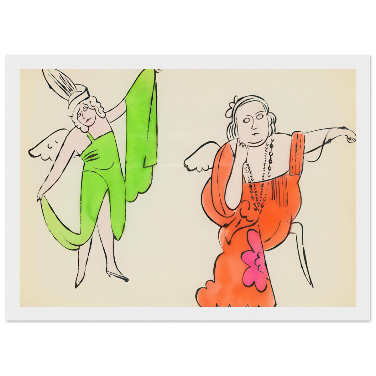 Andy Warhol framed print depicting fantastical, decorative figures and storybook-like imagery, a detail that connects the composition to its broader artistic subject, white frame, 21x29.7 cm / 8x12"