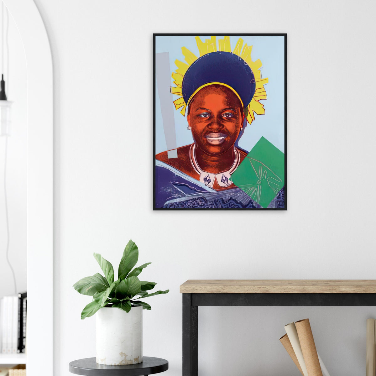 Andy Warhol framed print depicting this work depicts Queen Ntombi Twala of Swaziland; The Reigning Queens portfolio presented four women who held ruling power in their own right: Elizabeth