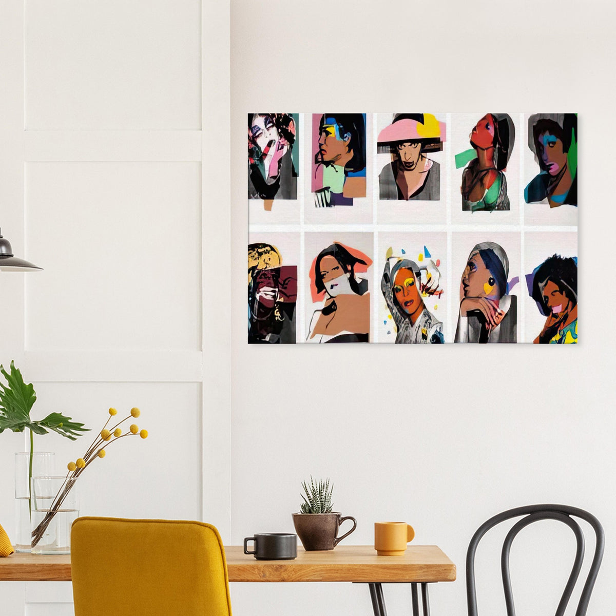 Andy Warhol canvas print depicting expressive portrait figures, striking poses and an emphasis on individuality, a detail that connects the composition to its broader artistic subject