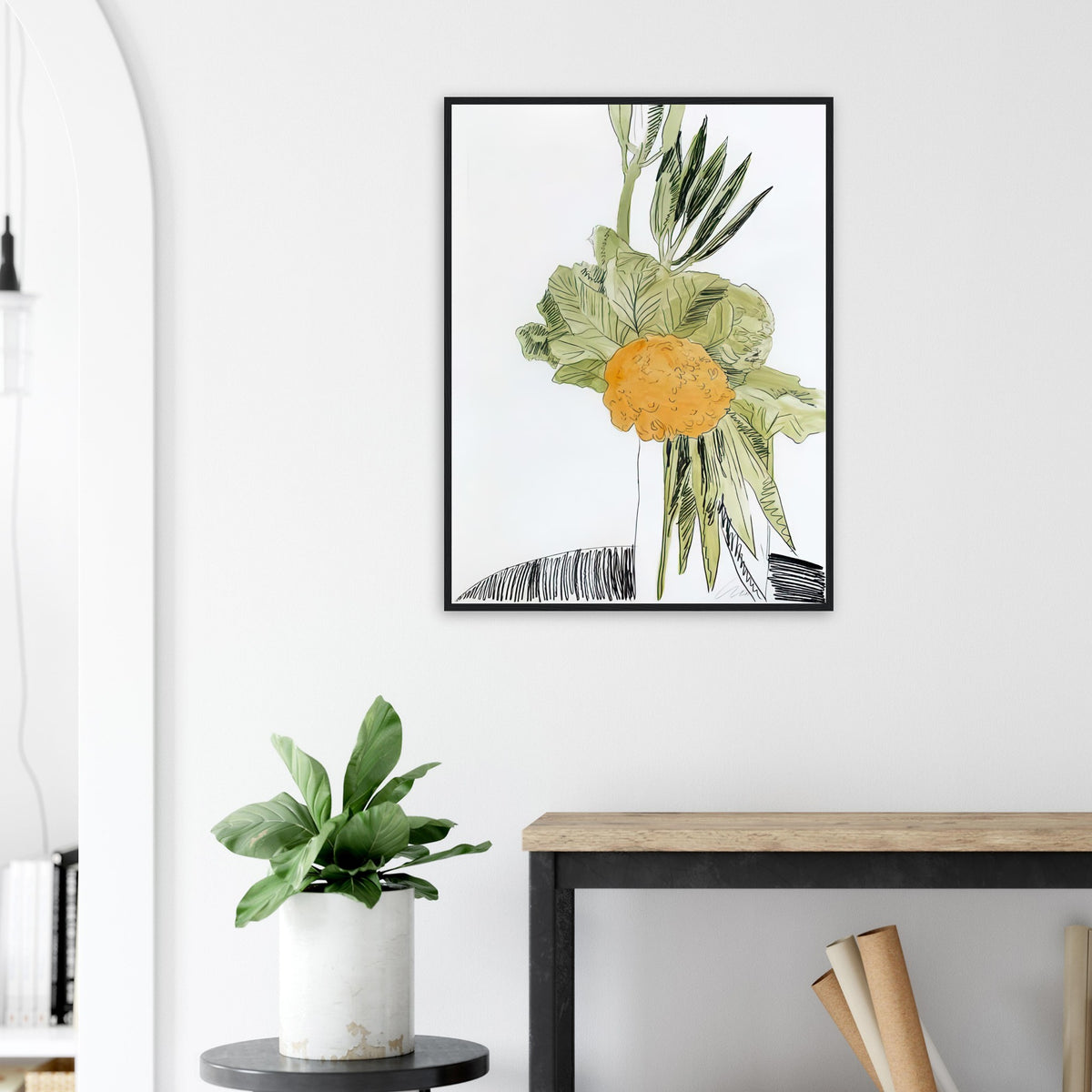 Andy Warhol framed print depicting the design highlights the relationship between compact petals, organic contours and deliberately graphic printmaking marks